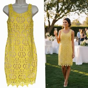 NWT Banana Republic Laser Cut Floral Dress 0P Yellow Sheath Lined Wedding Lace